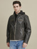 Image of Alan Mens Leather Jacket with Hood
