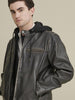 Image of Alan Mens Leather Jacket with Hood