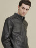 Image of Leather Jacket with Zipper Pockets