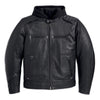 Image of Black Hoodie Leather Biker Jacket for Men With Skull