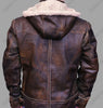 Image of Distressed Dark Brown Leather jacket With Hoodie for mens Faux Fur