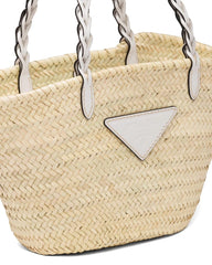 Prada Woven Palm and Leather Tote