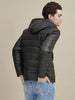 Image of Faux-Leather Puffer Hooded Jacket