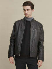 Leather Jacket with Zipper Pockets