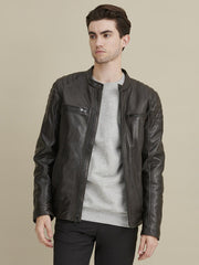 Rob Quilted Shoulder Leather Jacket
