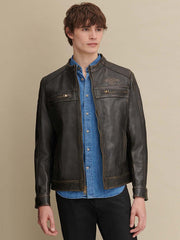 Gabe Mens Leather Jacket with Patches