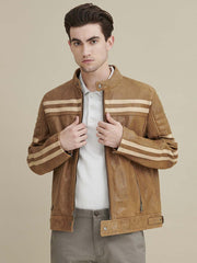 Carl Moto leather Jacket with Chest Stripe