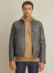 Brent Mens Leather Moto Jacket Grey