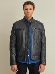 Leather Jacket with Shoulder Patches