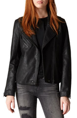 Faux Leather Moto Jacket For Womens