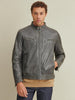 Image of Brent Mens Leather Moto Jacket Grey
