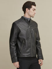 Leather Jacket with Zipper Pockets