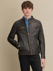 Gabe Mens Leather Jacket with Patches