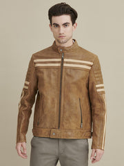 Carl Moto leather Jacket with Chest Stripe