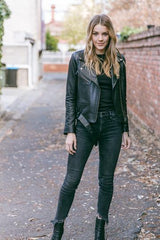 Elly Black Lambskin Leather Jacket for Women - With Belt