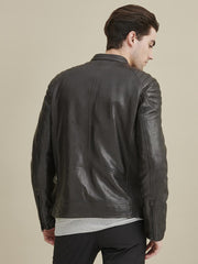 Rob Quilted Shoulder Leather Jacket