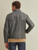 Image of Brent Mens Leather Moto Jacket Grey