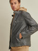 Image of Brent Mens Leather Moto Jacket Grey