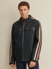 Image of Big & Tall Motorcycle Mens Leather Jacket with Stripe