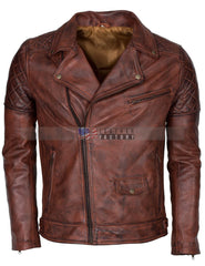 Brown Vintage Brando Biker Leather For Mans