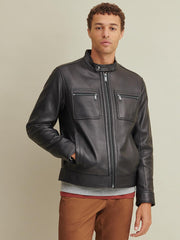 Tab Collar Leather Jacket