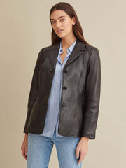 Notch Collar Womens Leather Jacket
