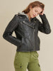 Image of Quilted Shoulder Leather Moto Cycle Jacket Black