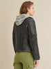 Image of Quilted Shoulder Leather Moto Cycle Jacket Black