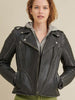 Image of Quilted Shoulder Leather Moto Cycle Jacket Black