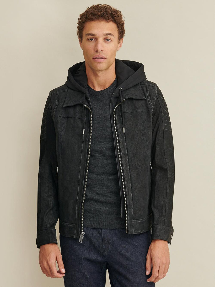 Big & Tall Vintage Hooded Genuine Mens Leather Jacket