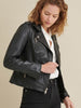 Image of Madeline Asymmetrical Leather Jacket Black