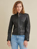 Image of Leather Jacket with Quilted Shoulder BLACK
