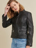 Image of Leather Jacket with Quilted Shoulder BLACK
