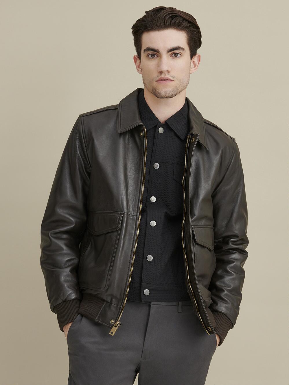 Big & Tall Mens Leather Jacket with Flag Print Lining