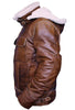 Image of Distressed Brown Shearling Leather jacket With Hoodie for mens Faux Fur