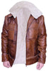 Image of Distressed Brown Shearling Leather jacket With Hoodie for mens Faux Fur