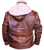 Image of Distressed Brown Shearling Leather jacket With Hoodie for mens Faux Fur