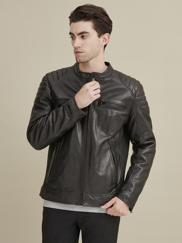 Rob Quilted Shoulder Leather Jacket