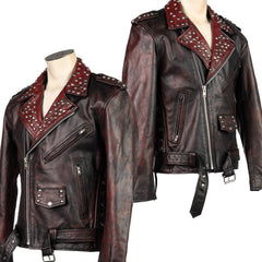 Customized Rock and Roll Red and Black Wash leather jacket
