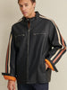 Image of Big & Tall Motorcycle Mens Leather Jacket with Stripe