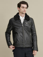Daniel Faux Fur Collar Mens Leather Jacket