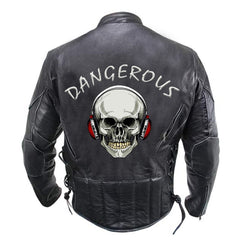 Black Dangerous Biker Leather Motorcycle Jacket Mens