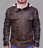 Image of Distressed Dark Brown Leather jacket With Hoodie for mens Faux Fur